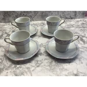 Set of 4 Savoir Vivre "Celina" Flat Cup and Saucer Set.  Vintage China